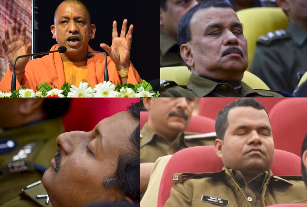 police officers were sleeping during chief minister yogi's speech.
