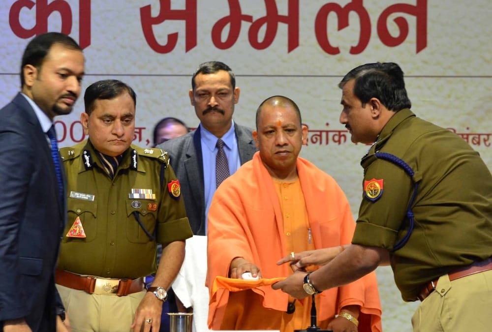 police officers were sleeping during chief minister yogi's speech.