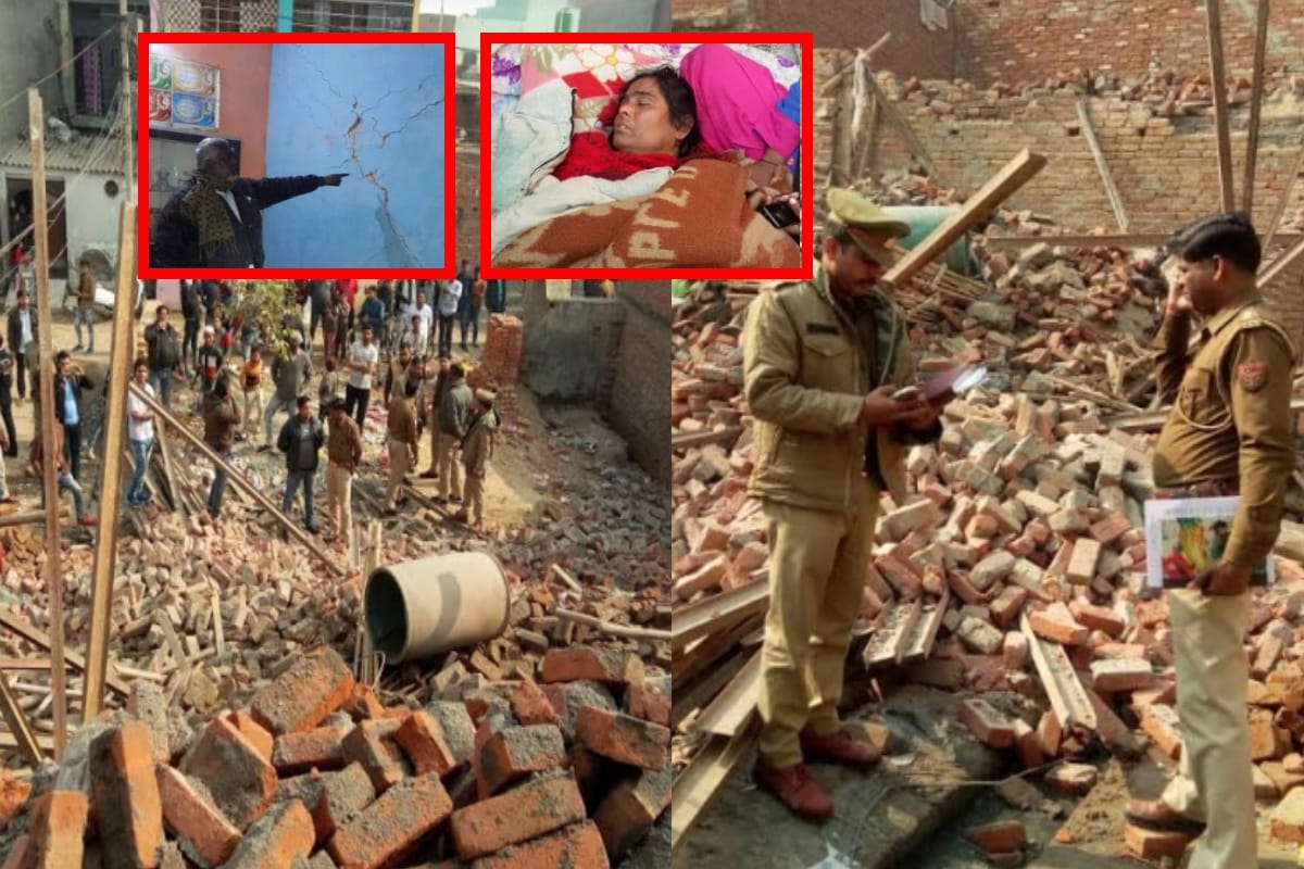 under construction house collapse over another home in meerut women injured