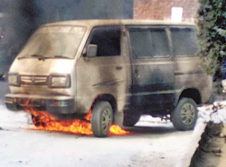 caught fire in van