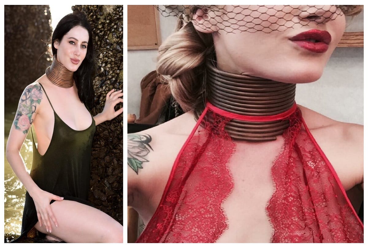 American model Sydney V. Smith wears iron rings in Neck for beauty