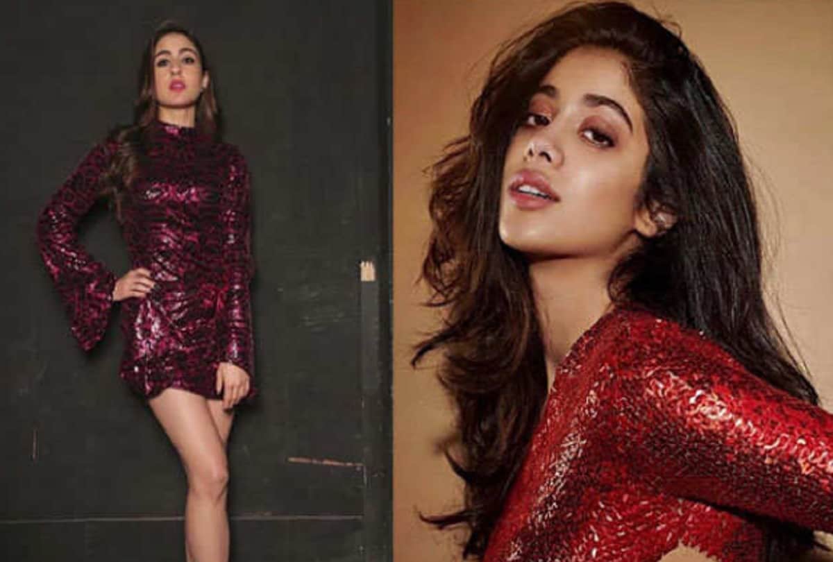 janvi kapoor and sara ali khan in red hot dress