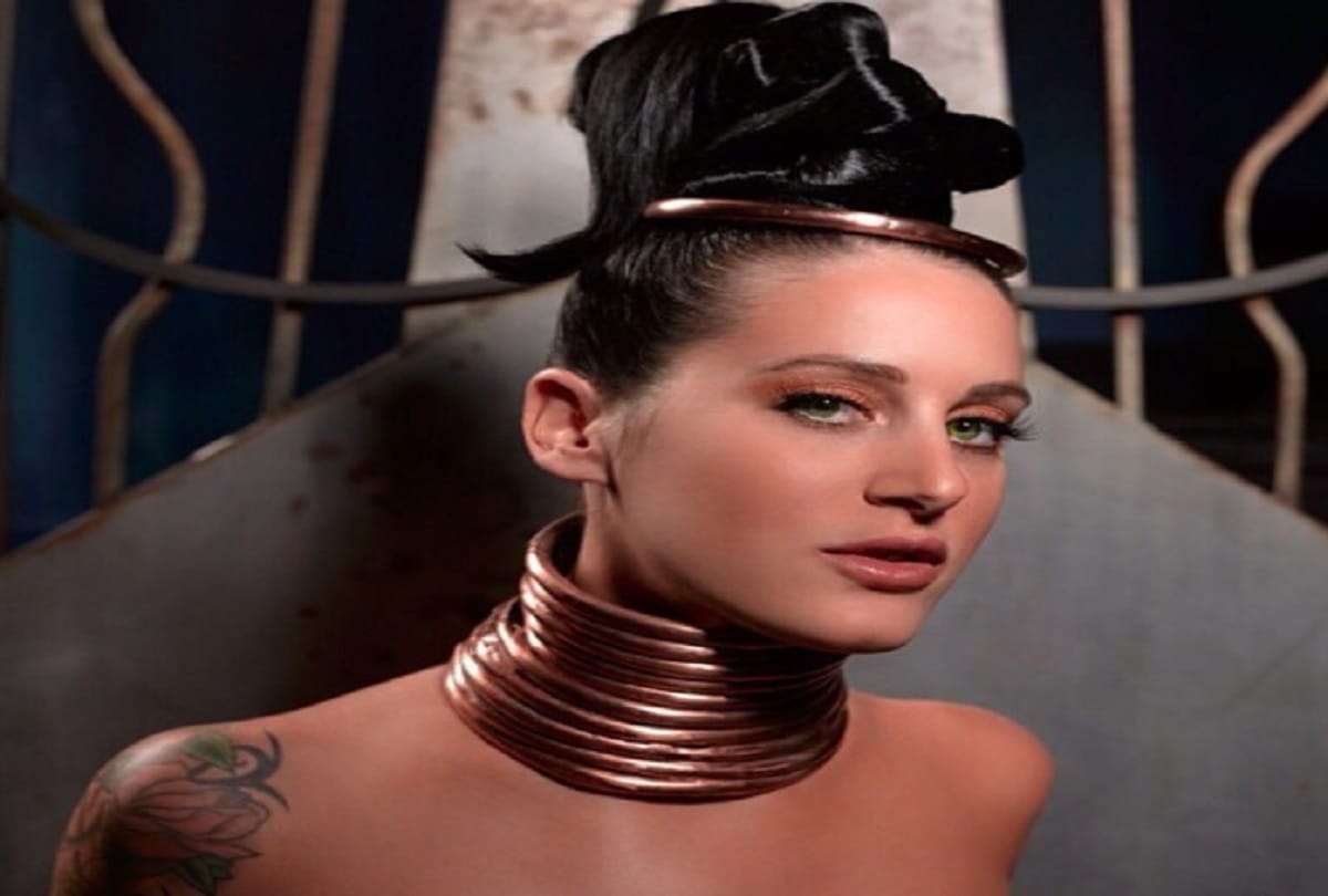 American model Sydney V. Smith wears iron rings in Neck for beauty