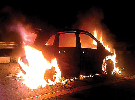 A fireball made of Mercedes car at Express-Way