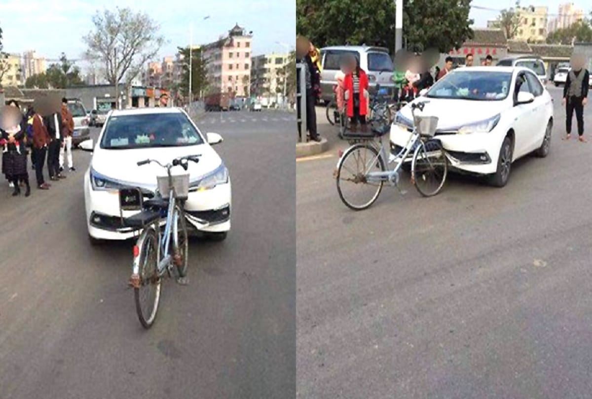 Car Damaged After Collision with Bicycle Photo Became Viral on Social Media