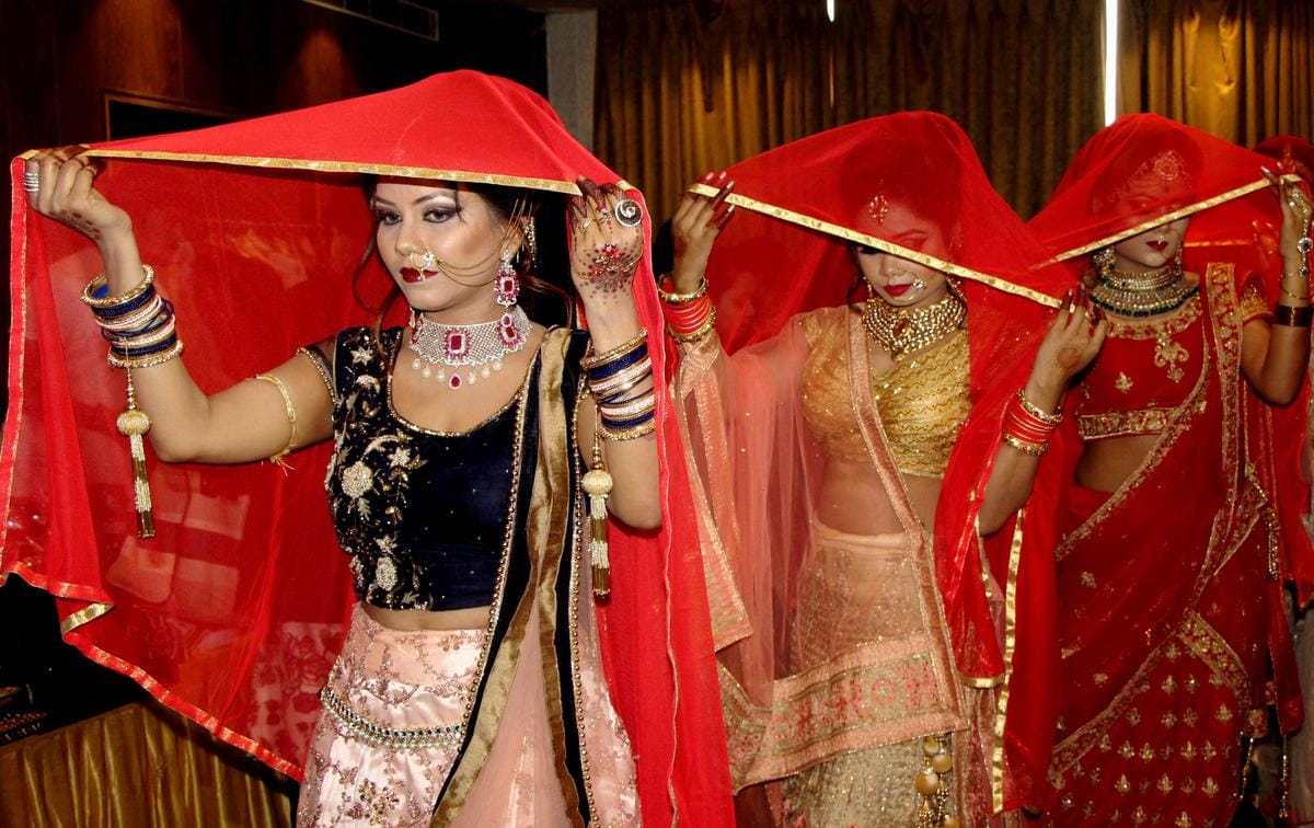 Models catwalk on ramp in fashion show at varanasi