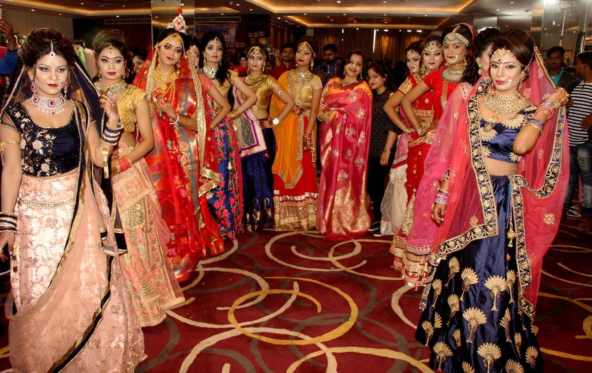 Models catwalk on ramp in fashion show at varanasi