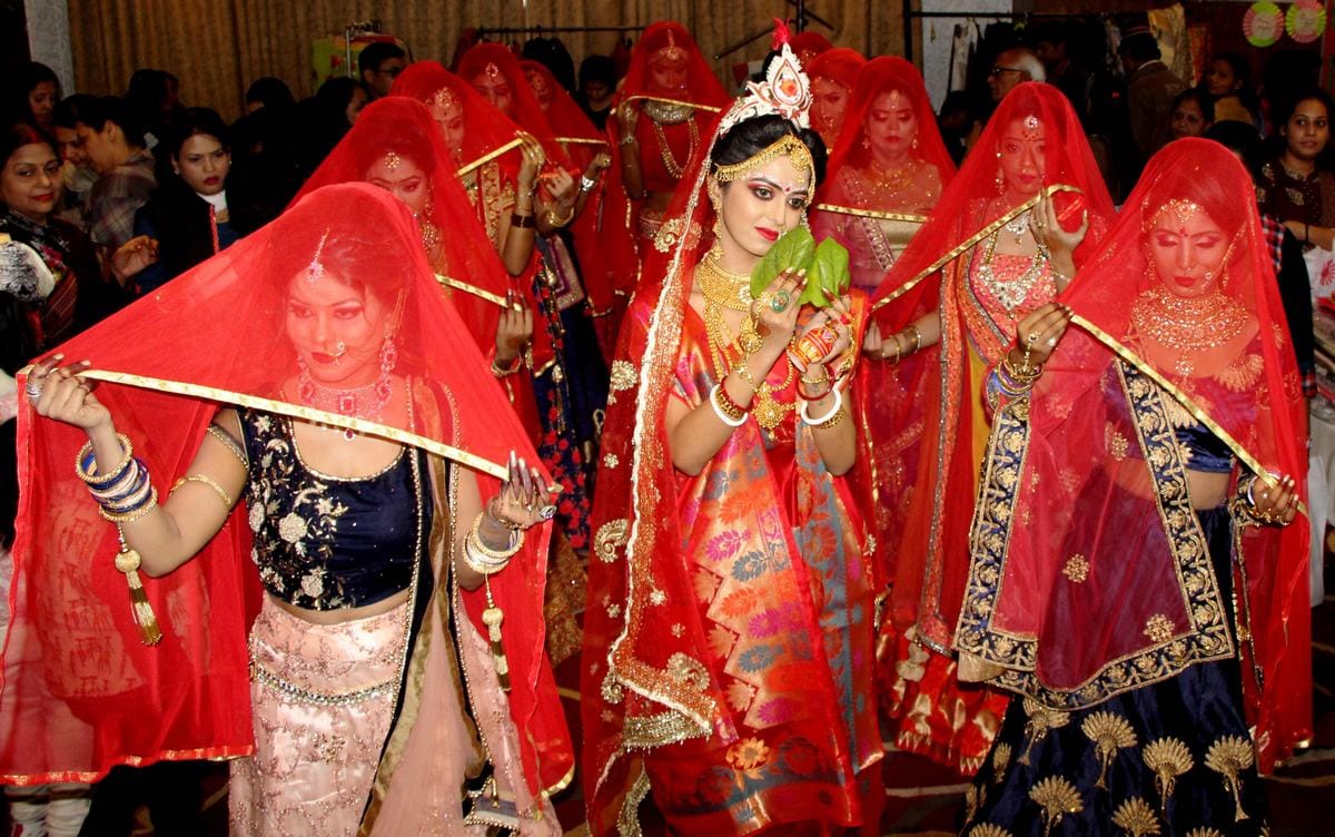 Models catwalk on ramp in fashion show at varanasi