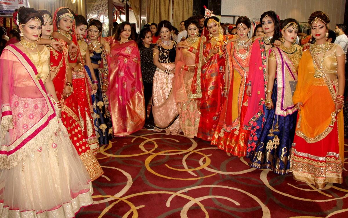 Models catwalk on ramp in fashion show at varanasi