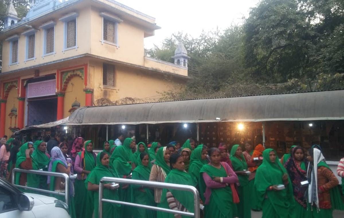 Green group woman first time came in varanasi