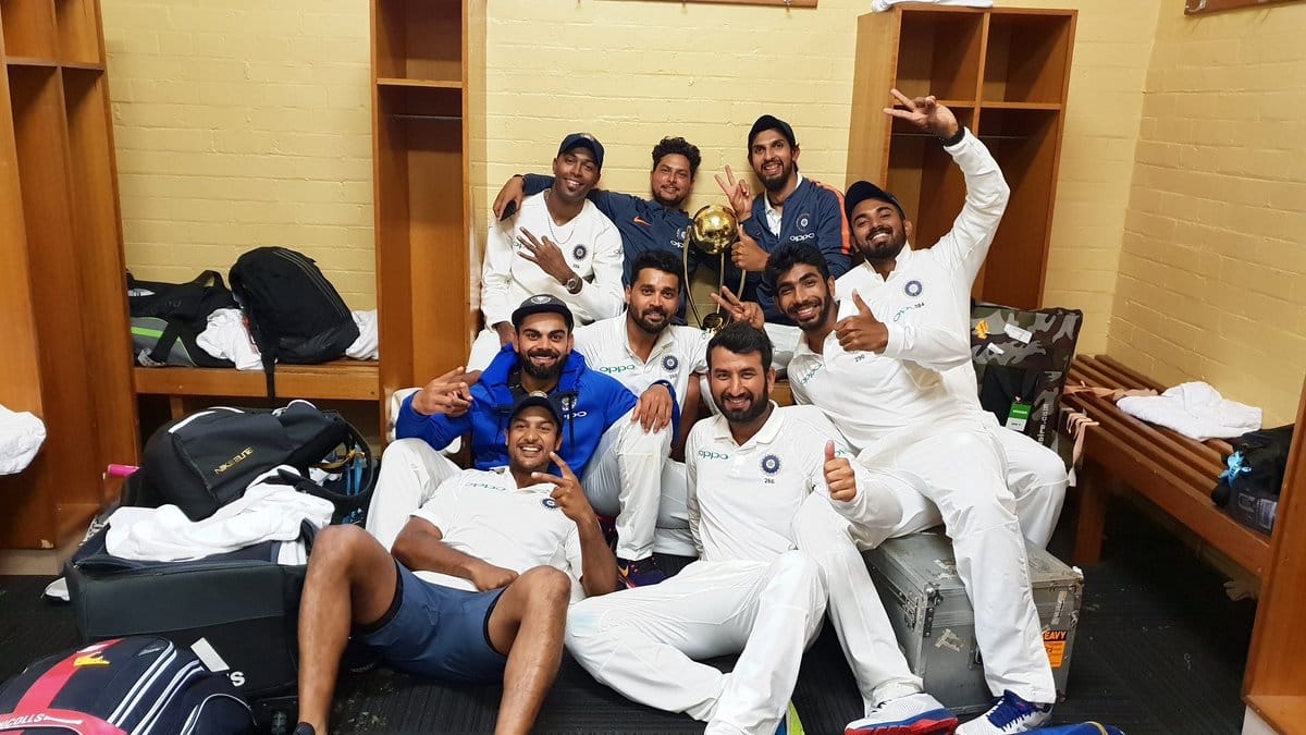indian dressing room scenes after historic win in australia