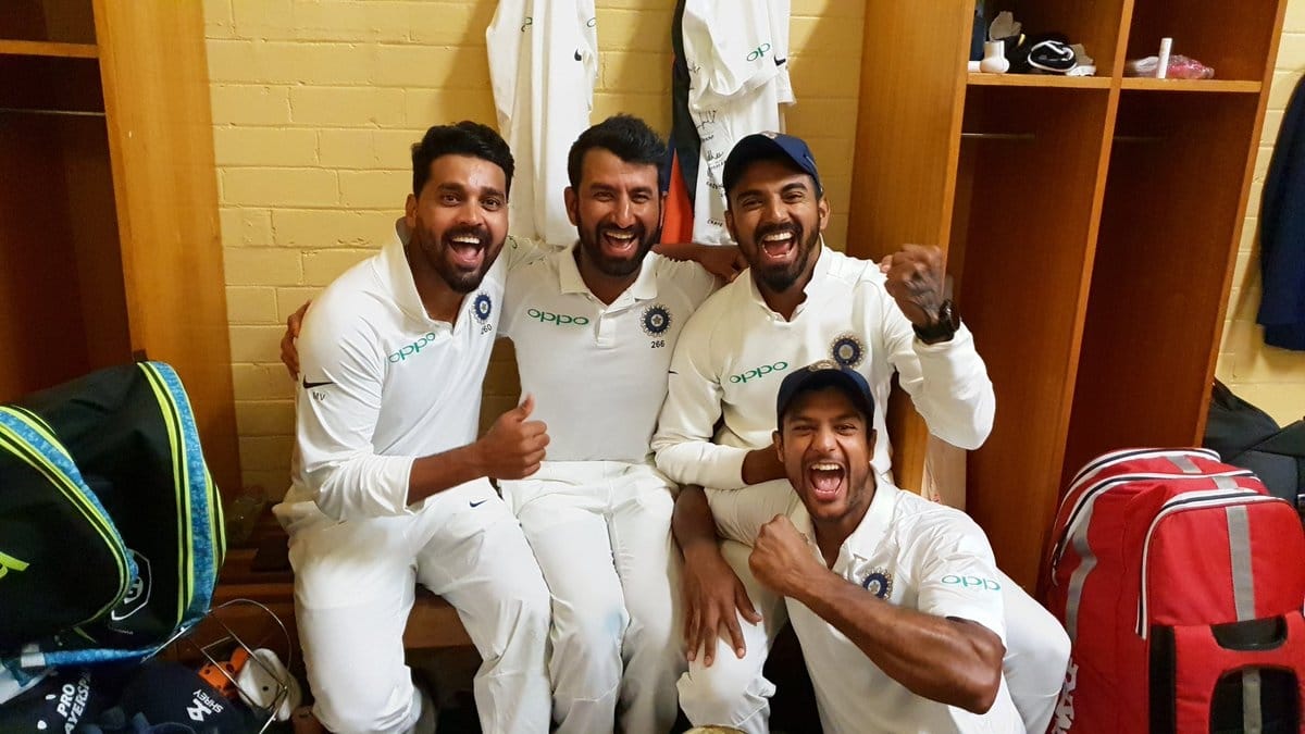 indian dressing room scenes after historic win in australia