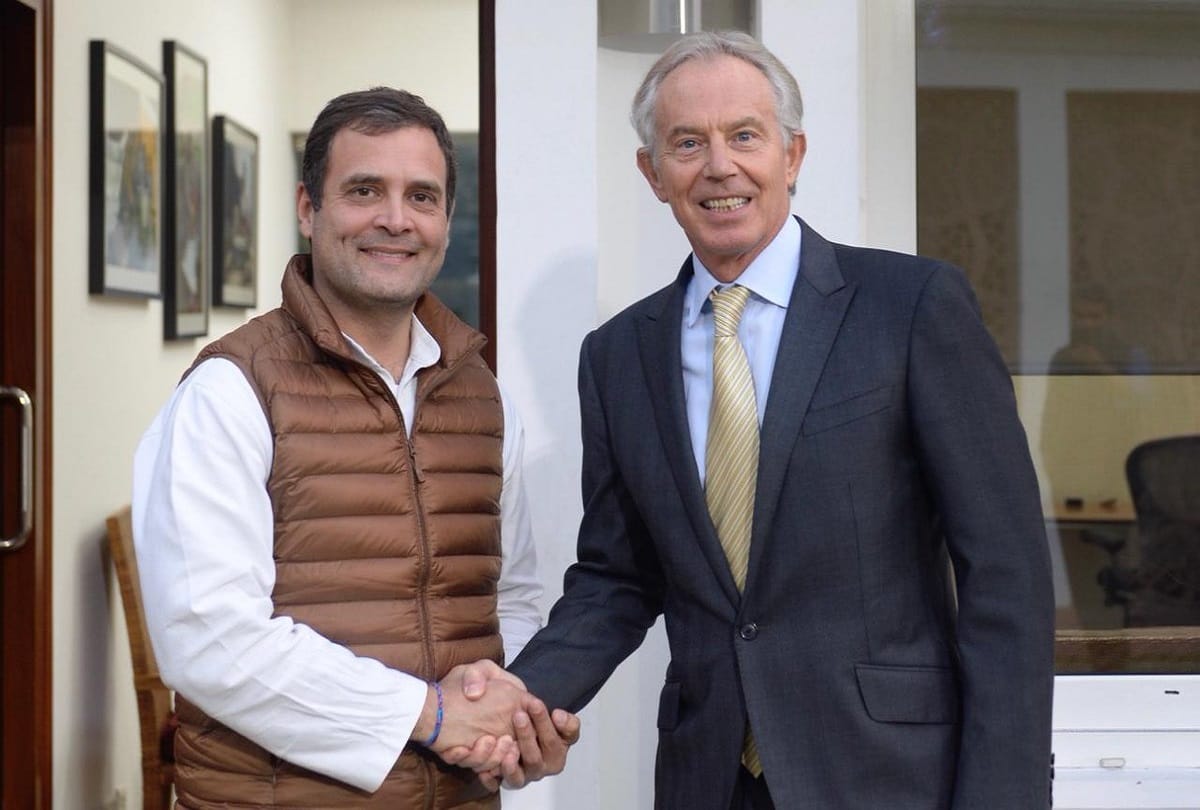 Congress President Rahul Gandhi today met Former British PM Tony Blair in Delhi