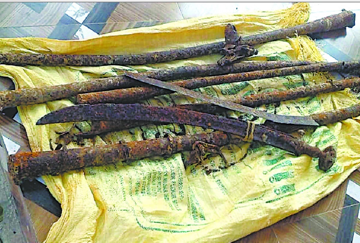 gun barrel and swords found in a farm in barabanki