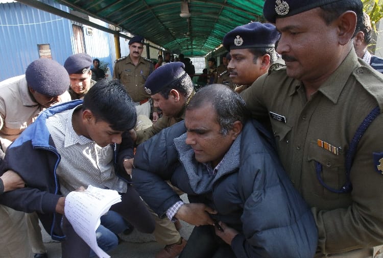 Blind people protest outside of Haryana Secretariat