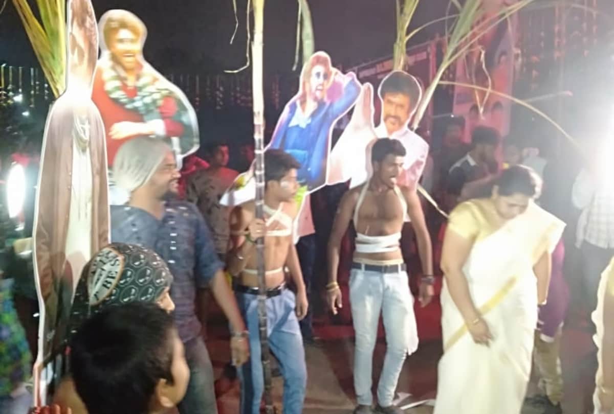 rajinikanth fan gets crazy outside theatre which screened petta movie
