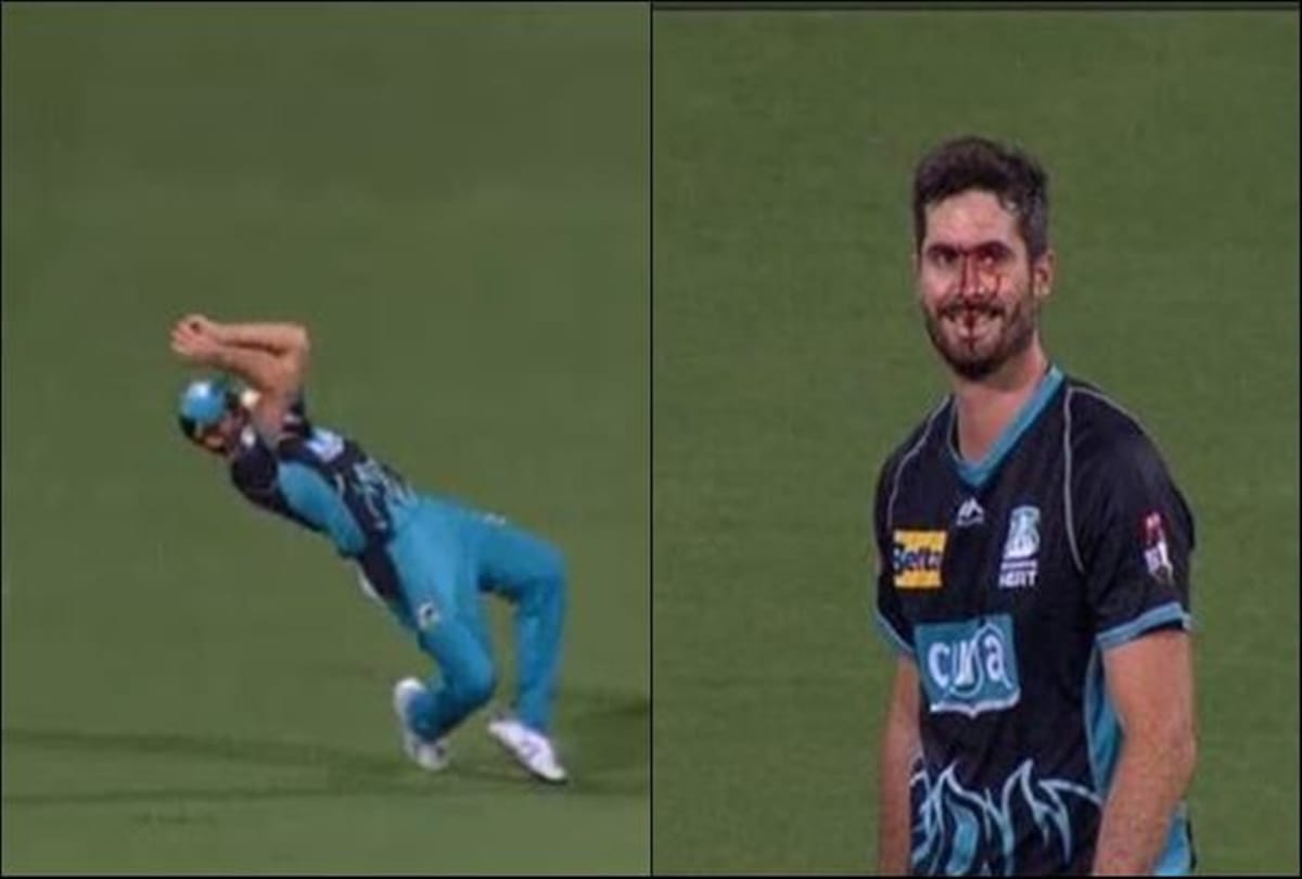 VIDEO: Ben Cutting drops a catch into his own face against the Renegades