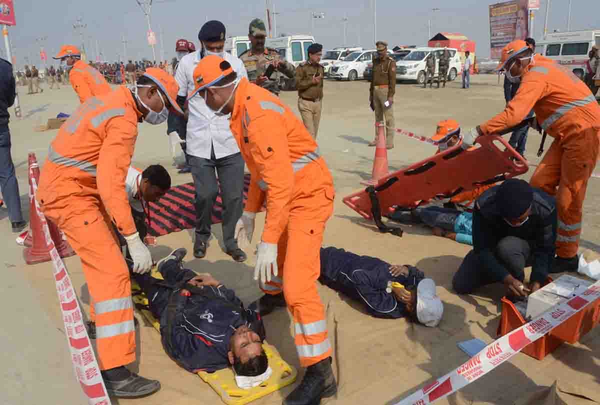 Mock Drill- rescue operation and bomb blast at someshwar mahadev mandir in prayagraj