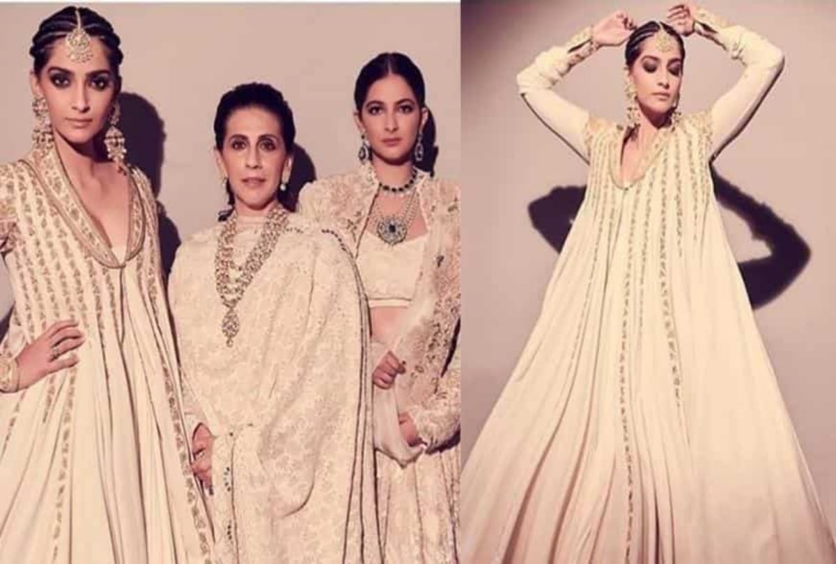 Sonam Kapoor Sunita Kapoor and Rhea Kapoor in white gold outfits by Rohit Bal