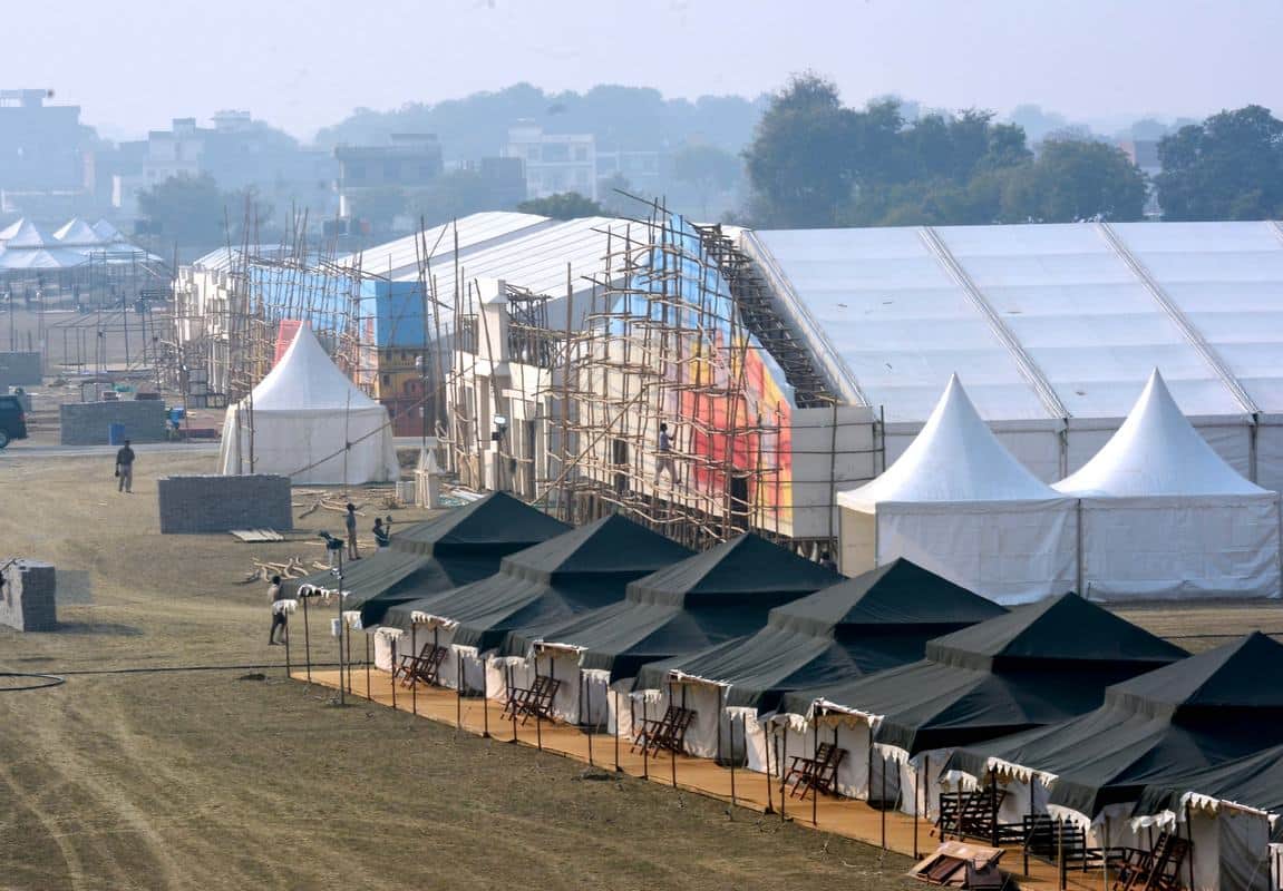 tent city in banaras varanasi from Navratri to Shivratri in bank of ganga paar reti on  lines of Run of Kutch