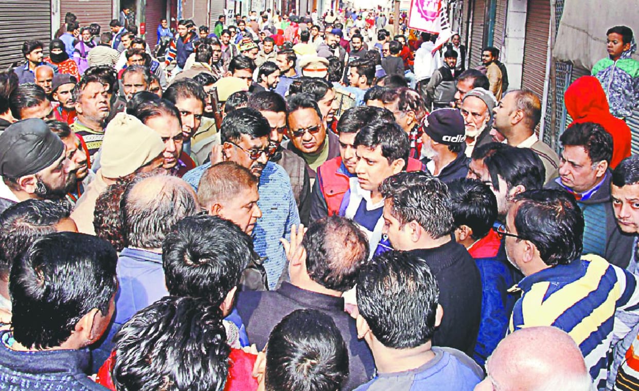 Businessmen hoard the officers