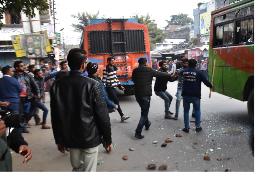 Police Lathicharge on angry people after Boy child killed in bus accident haldwani