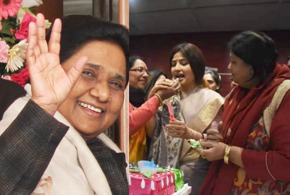 mayawati send cake and flowers for dimple yadav on her birthday.