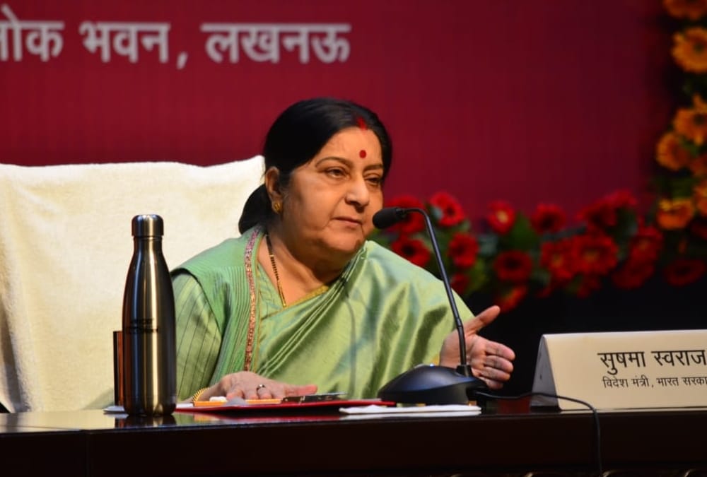 sushma swaraj and yogi adityanath press conference in lucknow.