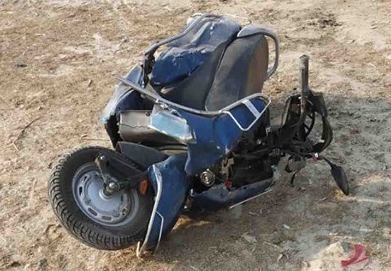 Scooty divided into two parts from collision of Mercedes