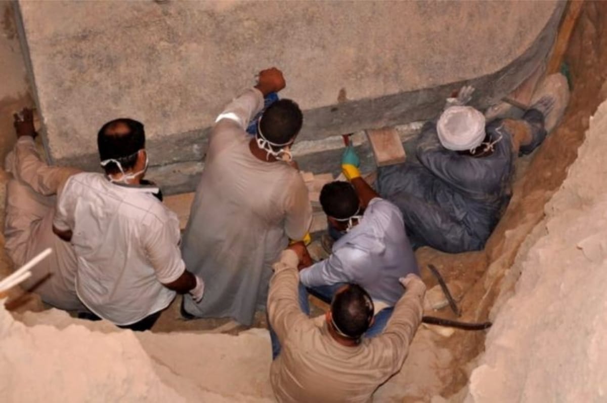 Egypt Alexandria city sarcophagus found three decomposed mummies after sewage leak