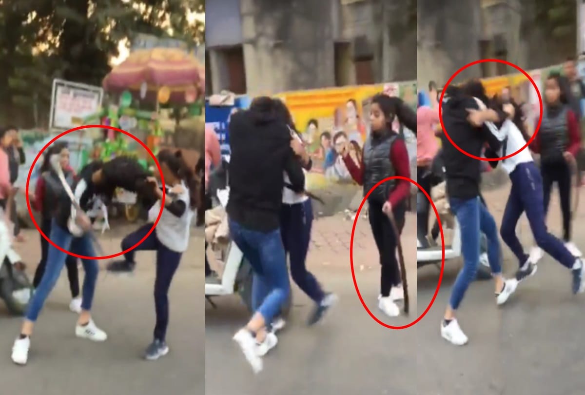 Girls in muzaffarnagar fight together with hockey and belt on the road,Video gone Viral