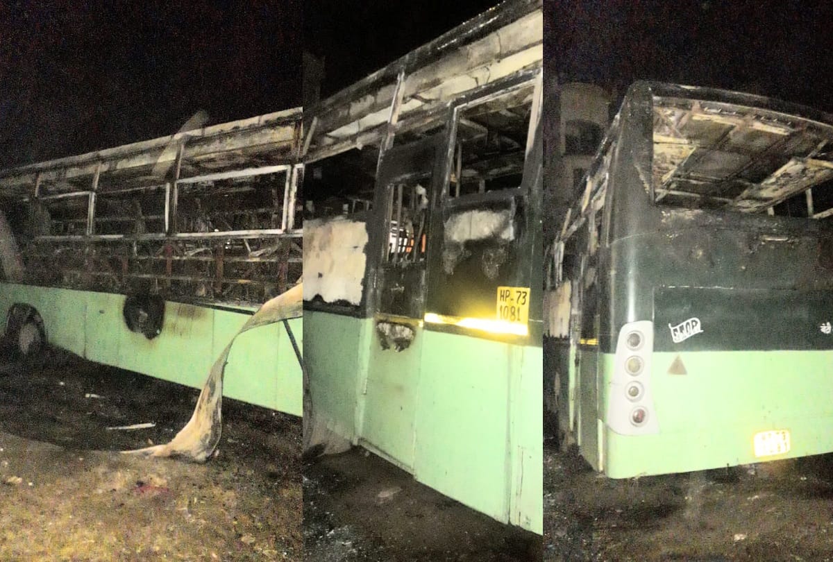 HRTC Bus Catches fire on Bus Stand in Nahan Sirmour Himachal Pradesh