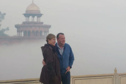 denmark's prime minister lars lokoc rasmussen visits to taj mahal with his wife