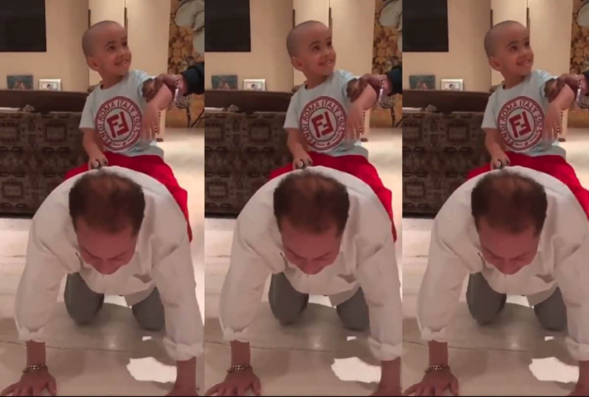 arpita khan share video of salim khan he played with ahil