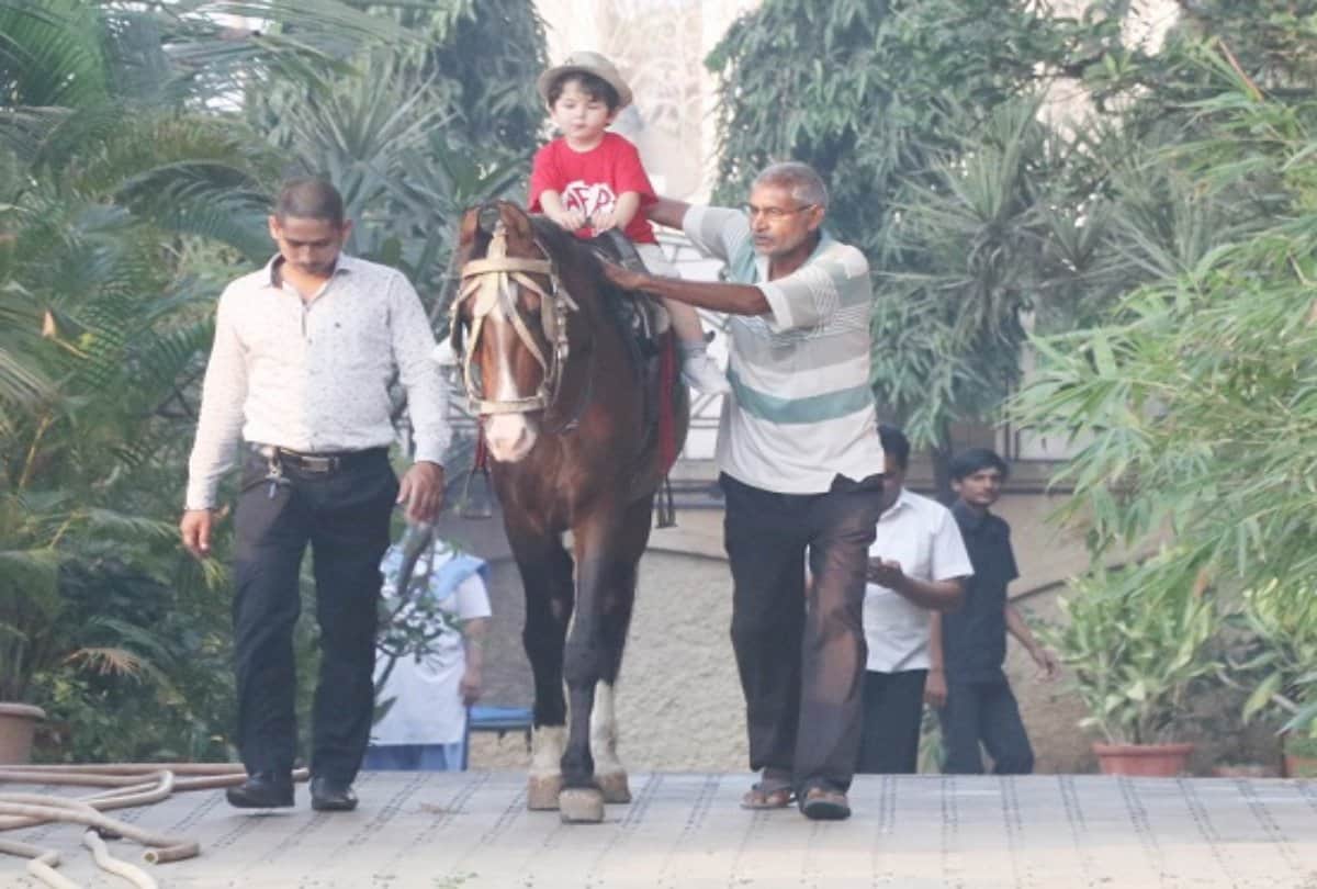 taimur ali khan is seen doing horse riding