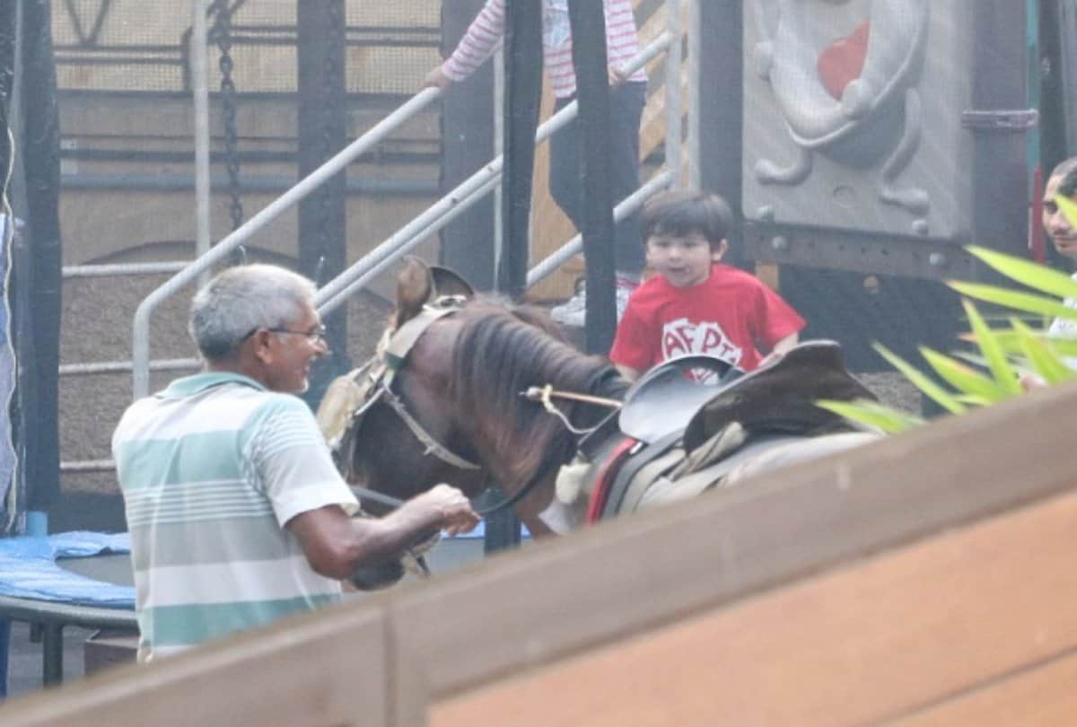 taimur ali khan is seen doing horse riding