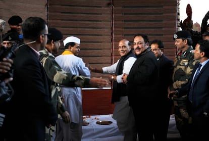 Home minister rajnath singh at wagah border in Amritsar of Punjab