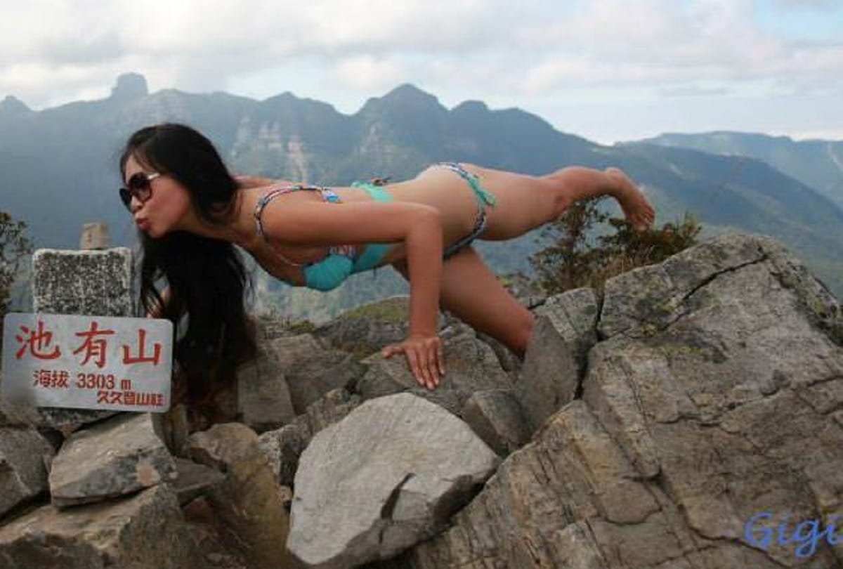 famous bikini hiker gigi wu died on fell from mountain fall due to taken selfie