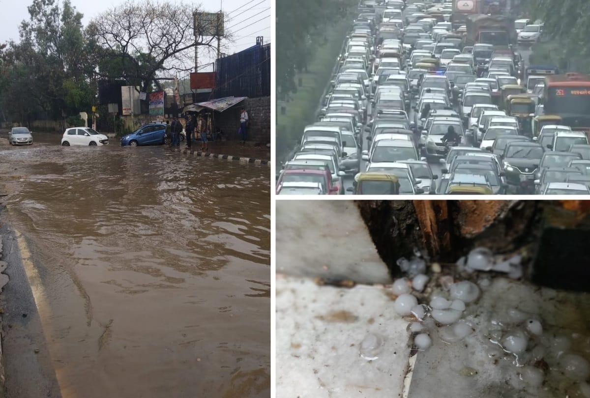 rains hails lashes out in delhi ncr, roads jam due to traffic, temperature dips all updates
