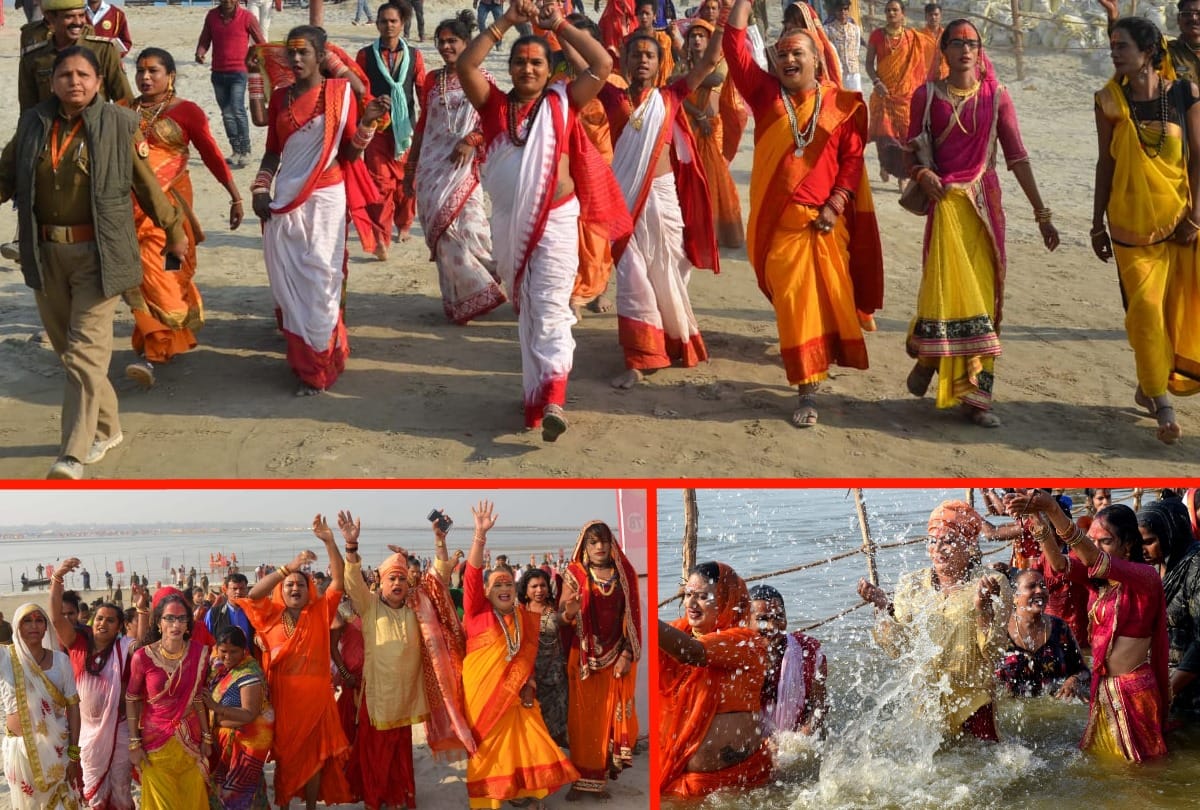 kumbh mela 2019 kinnar akhada get holy dip on Paush Purnima snan in prayagraj