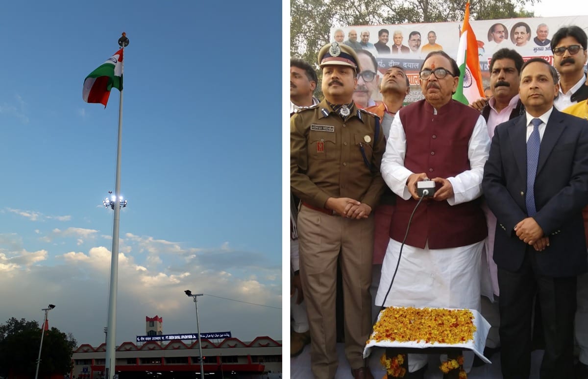 100 feet indian flag hosted in station in chandauli