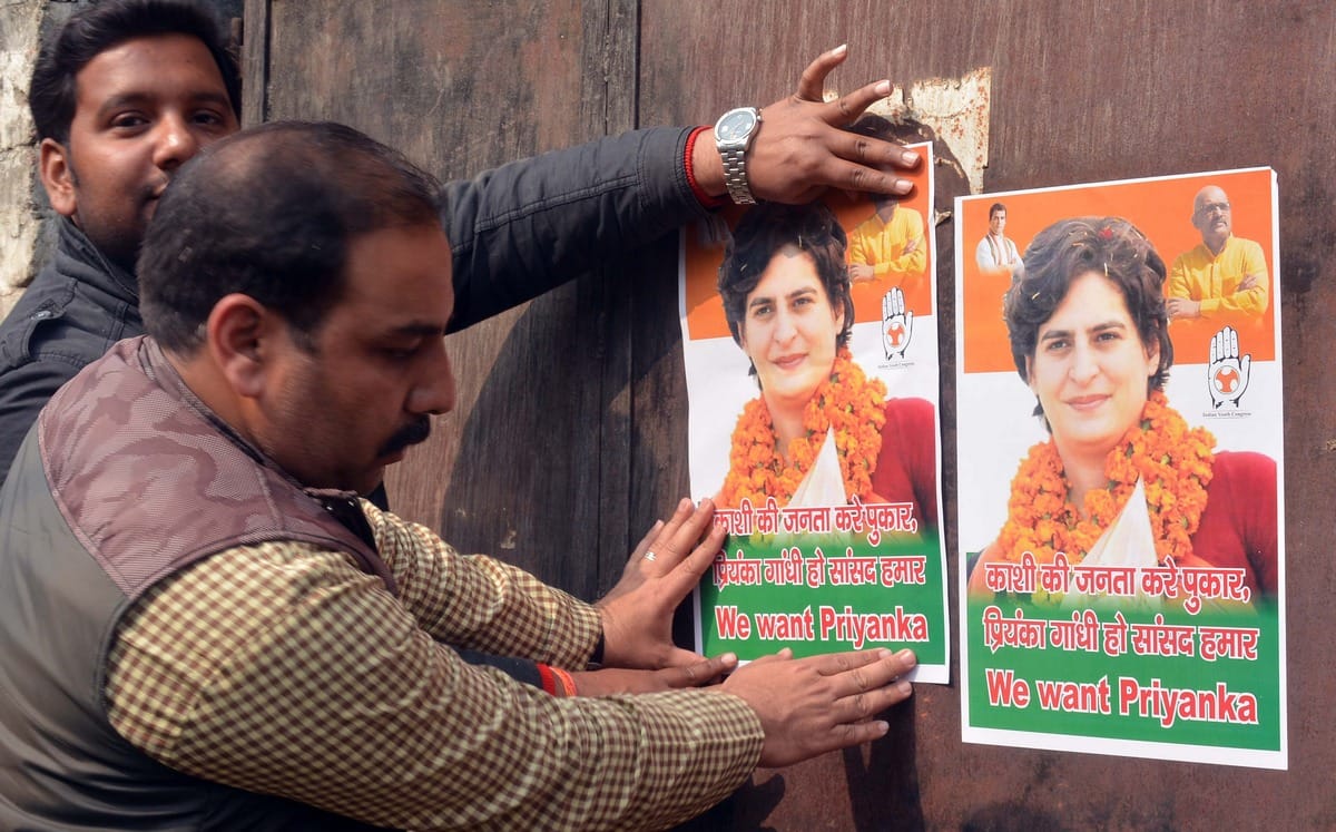 Priyanka gandhi poster pasted by congress leader in varanasi