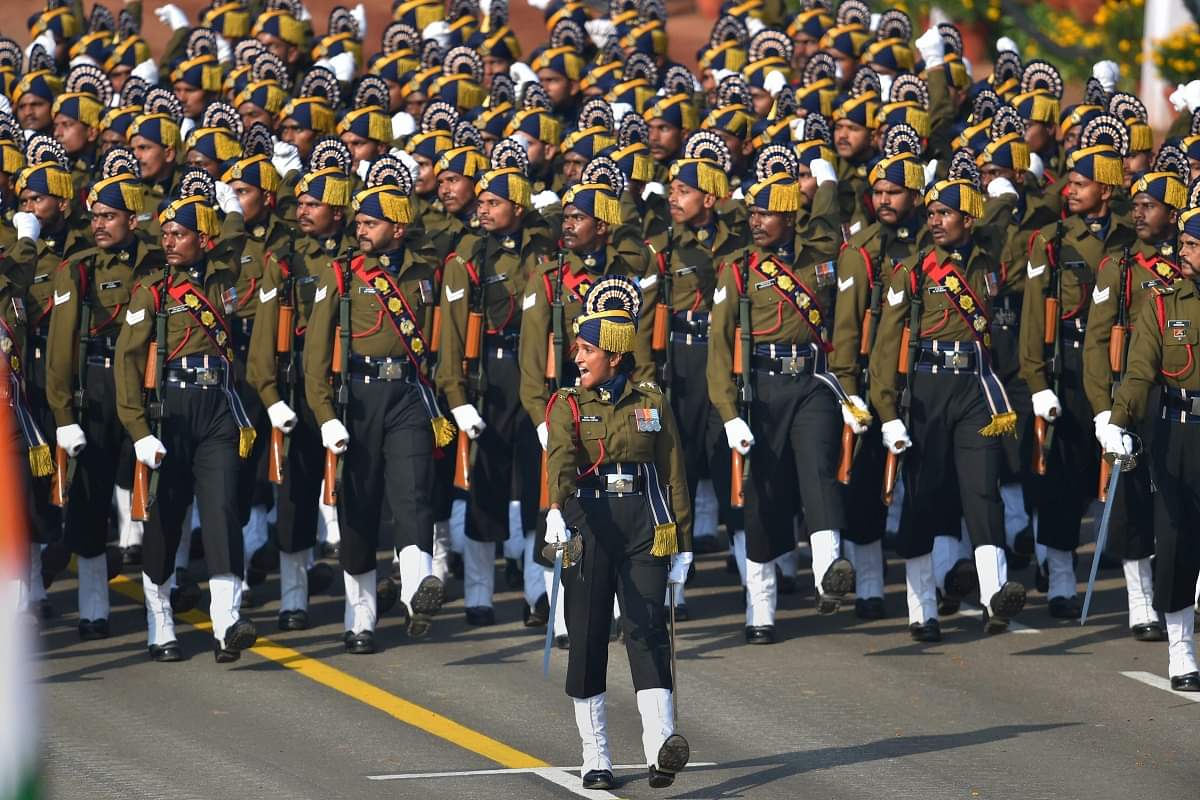 Female contingents in Independence day parade on Rajpath