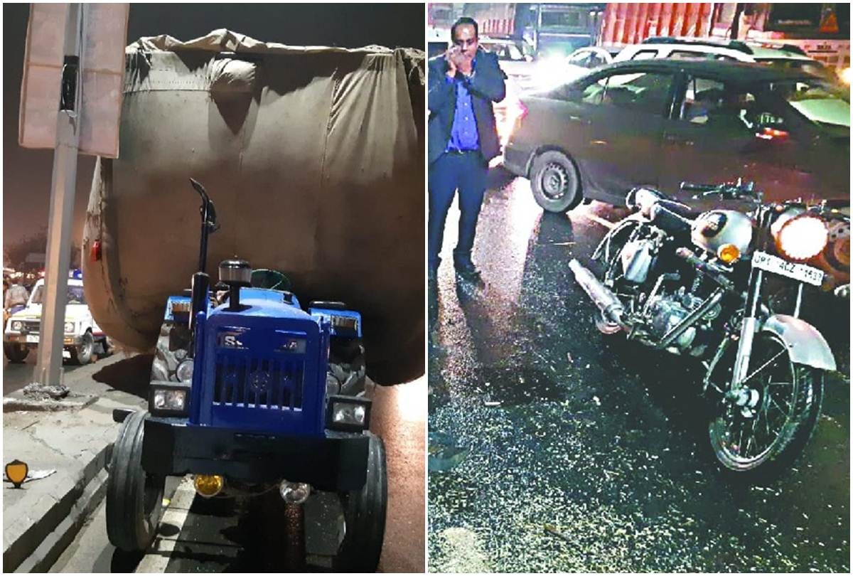 collision between bike and tractor in delhi 2 dead