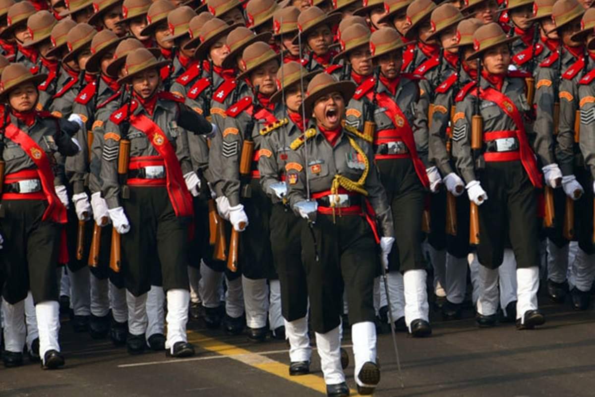 Female contingents in Independence day parade on Rajpath