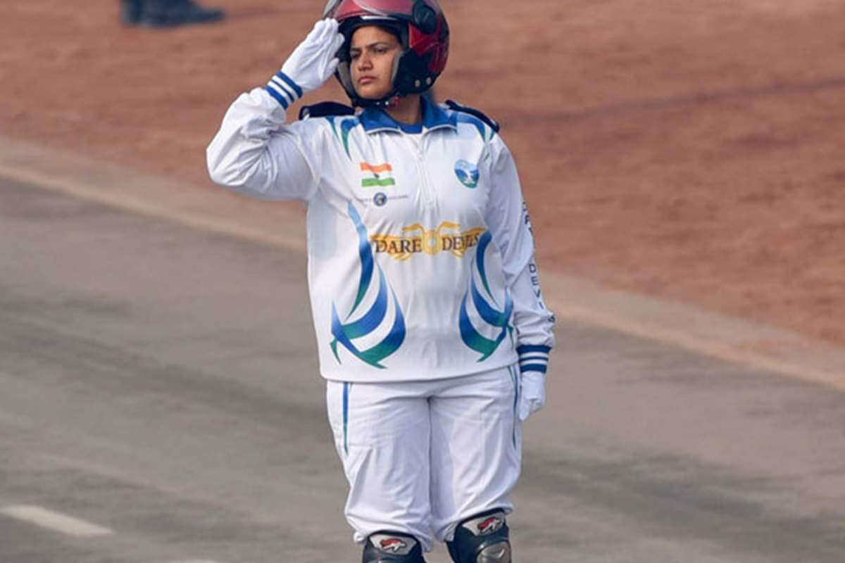 Female contingents in Independence day parade on Rajpath