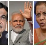 केंद्रीय मंत्री नितिन गडकरी, प्रधानमंत्री नरेंद्र मोदी और रक्षा मंत्री निर्मला सीतारमण
