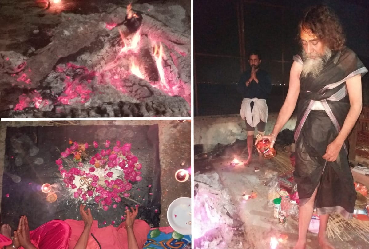 Aghori evocation God Shiva on burning chita in Prayagraj Kumbh Mela 2019