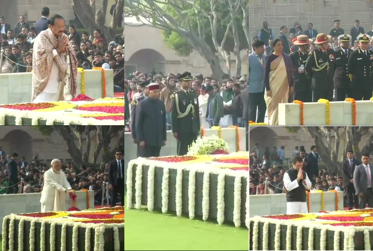 Homage to mahatma gandhi at rajghat rahul nirmala sitharaman narendra modi