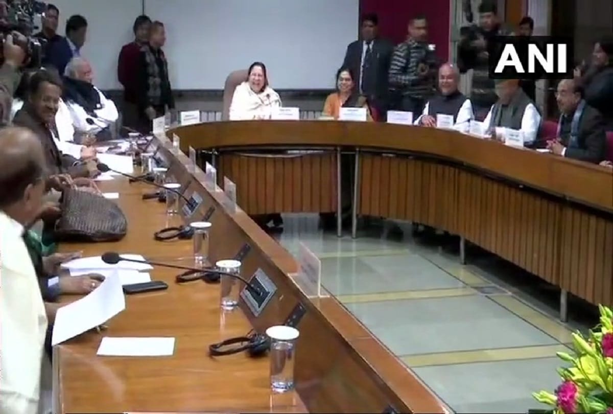 Lok Sabha speaker Sumitra Mahajan arrives for the all-party meeting called ahead of Budget Session